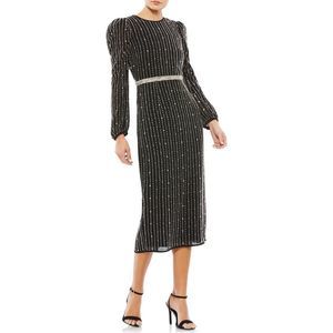 MAC DUGGAL Stripe Long Sleeve Midi Dress